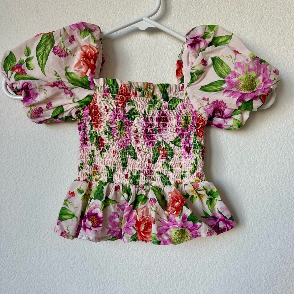 🌸 Janie & Jack Pink Floral Puff Sleeve Top Size 18-24 Months